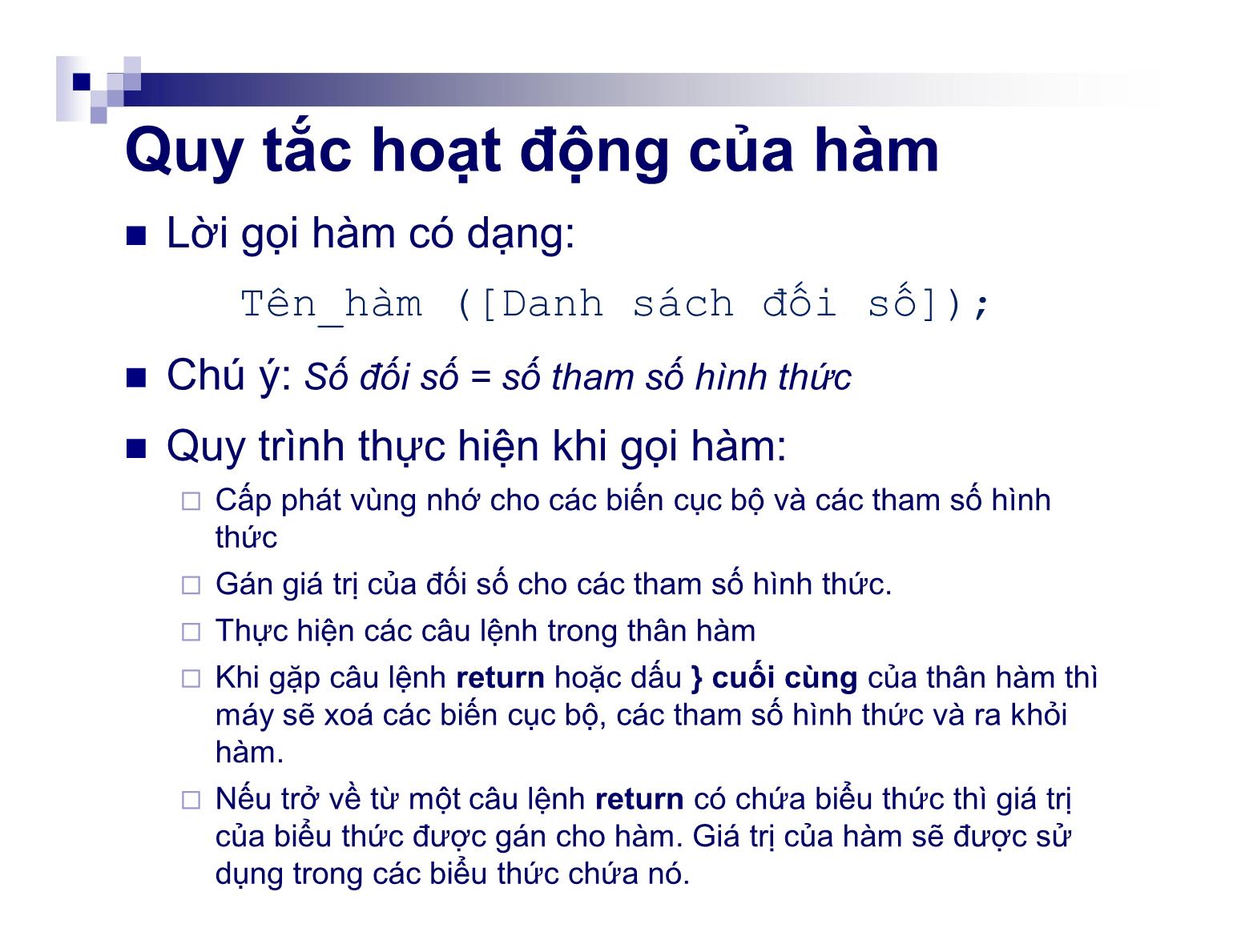 Bài giảng Kỹ thuật lập trình - Chương 4: Hàm - Nguyễn Thị Hiền trang 7