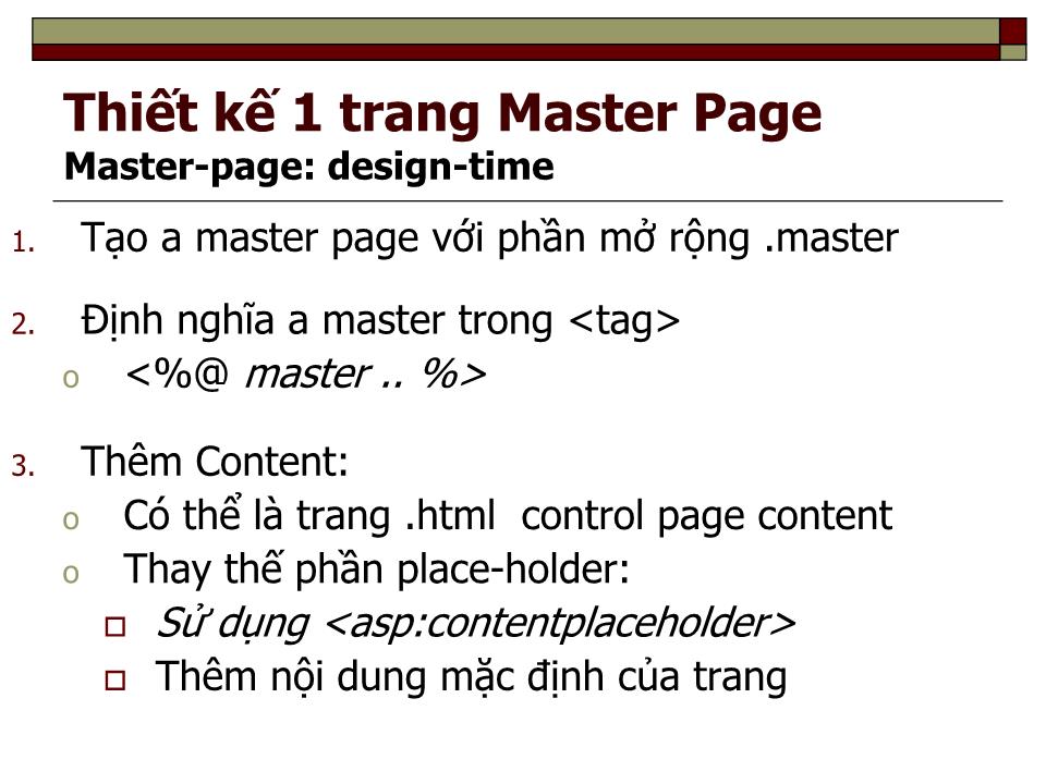 Bài giảng Phát triển web nâng cao - Chương IV: Master page trang 9