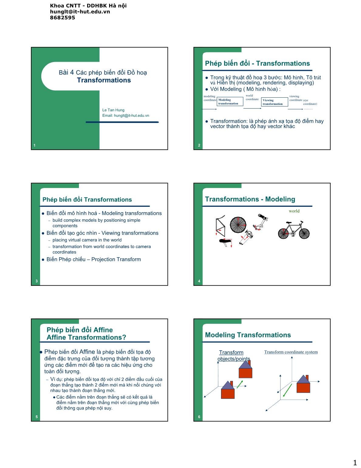 Bài giảng Đồ họa và hiện thực ảo - Lesson 4: Các phép biến đổi Đồ hoạ trang 1