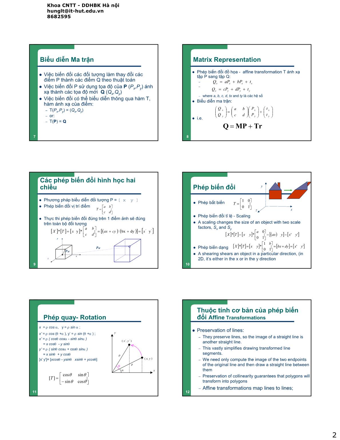 Bài giảng Đồ họa và hiện thực ảo - Lesson 4: Các phép biến đổi Đồ hoạ trang 2