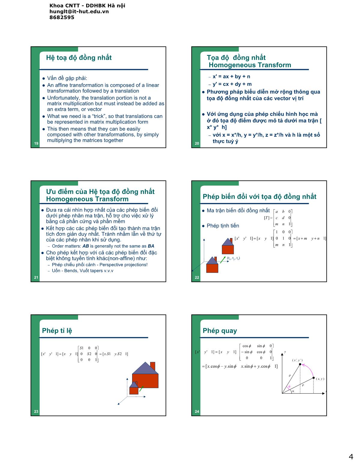 Bài giảng Đồ họa và hiện thực ảo - Lesson 4: Các phép biến đổi Đồ hoạ trang 4