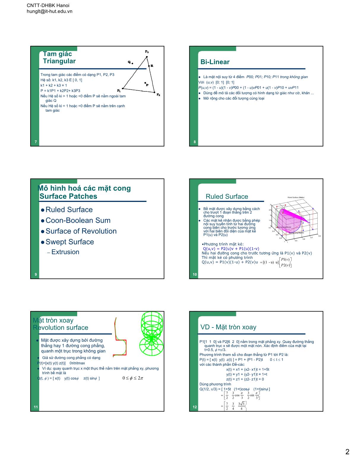 Bài giảng Đồ họa và hiện thực ảo - Lesson 8: Mô hình bề mặt – Surface Các phương pháp xây dựng trang 2