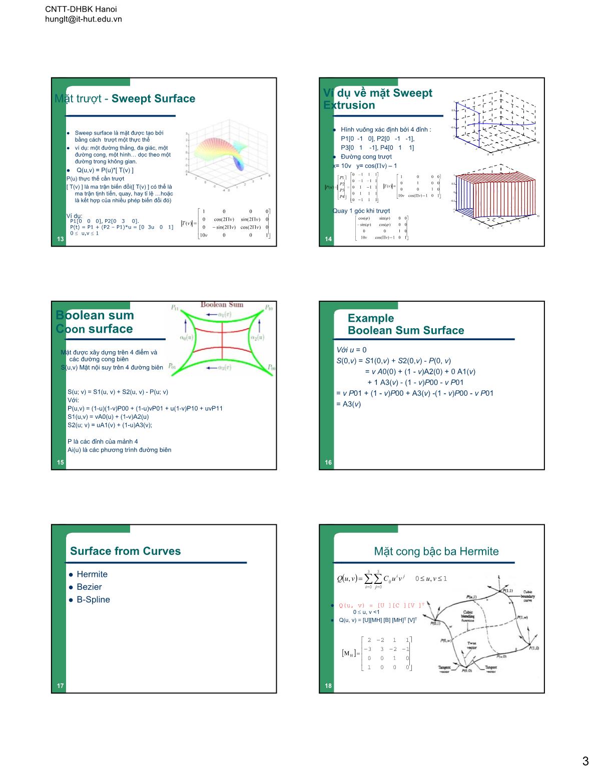 Bài giảng Đồ họa và hiện thực ảo - Lesson 8: Mô hình bề mặt – Surface Các phương pháp xây dựng trang 3