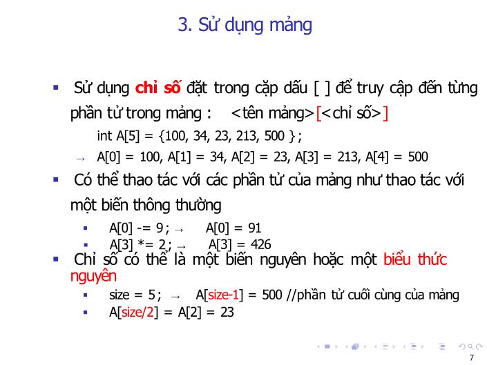 Bài giảng Tin học đại cương - Bài: Mảng một chiểu, hai chiểu - Nguyễn Thị Phương Thảo trang 7