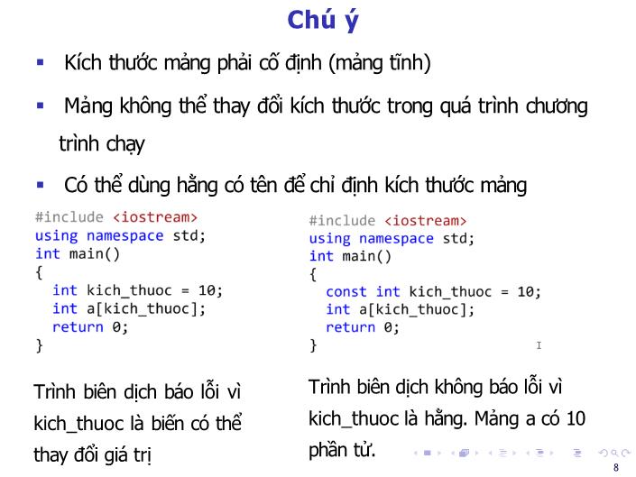 Bài giảng Tin học đại cương - Bài: Mảng một chiểu, hai chiểu - Nguyễn Thị Phương Thảo trang 8