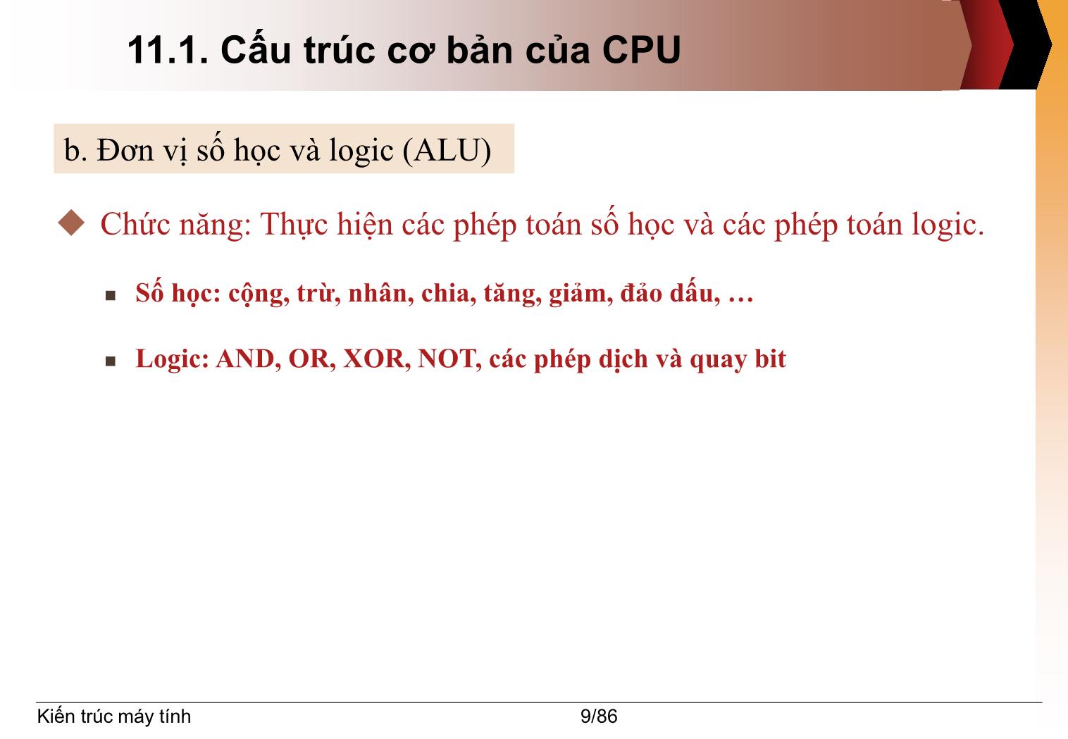 Bài giảng Kiến trúc máy tính - Chương 11: Bộ xử lý trung tâm (Central Processing Unit – CPU) trang 9