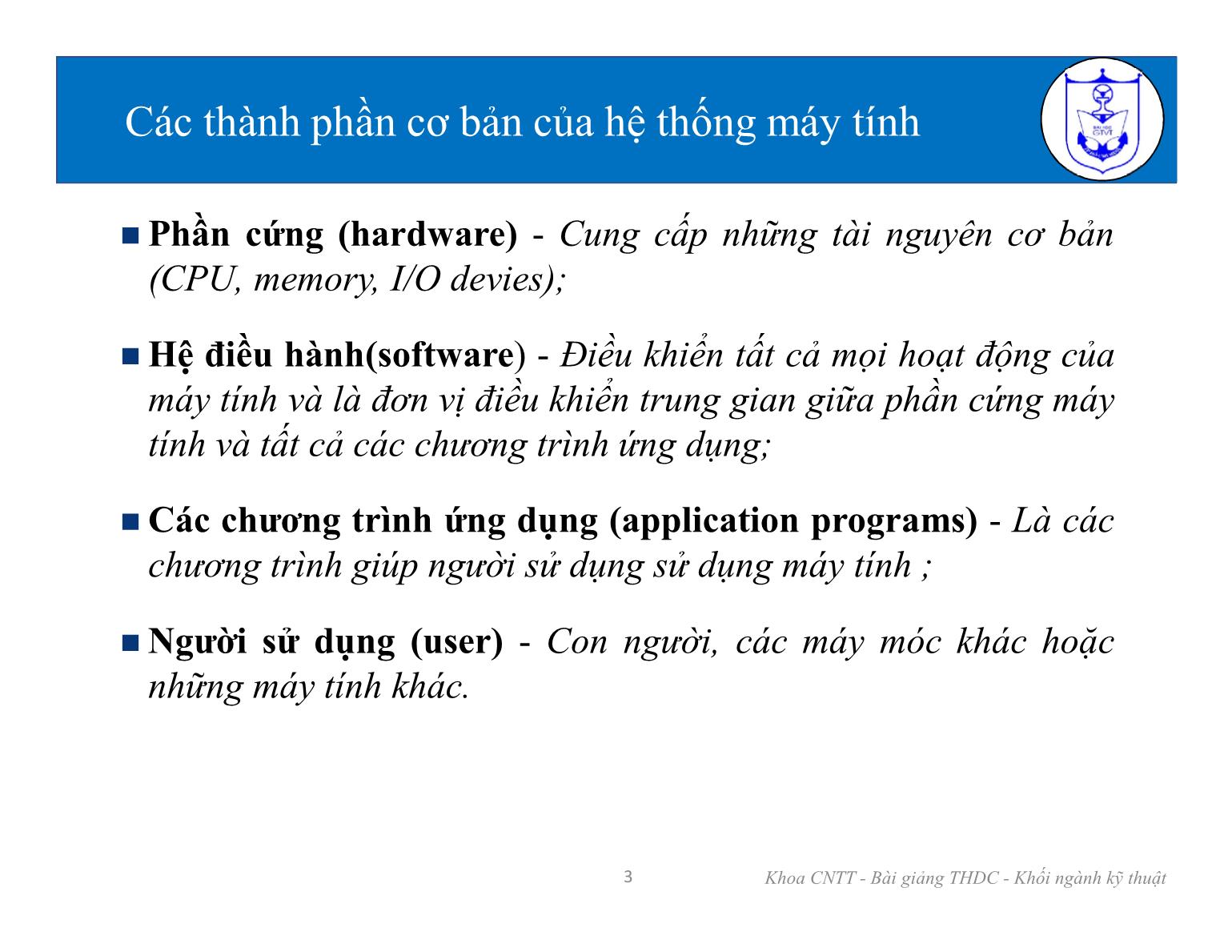 Bài giảng Tin học đại cương 1 - Chương 2: Hệ điều hành và các chương trình tiện ích trang 3