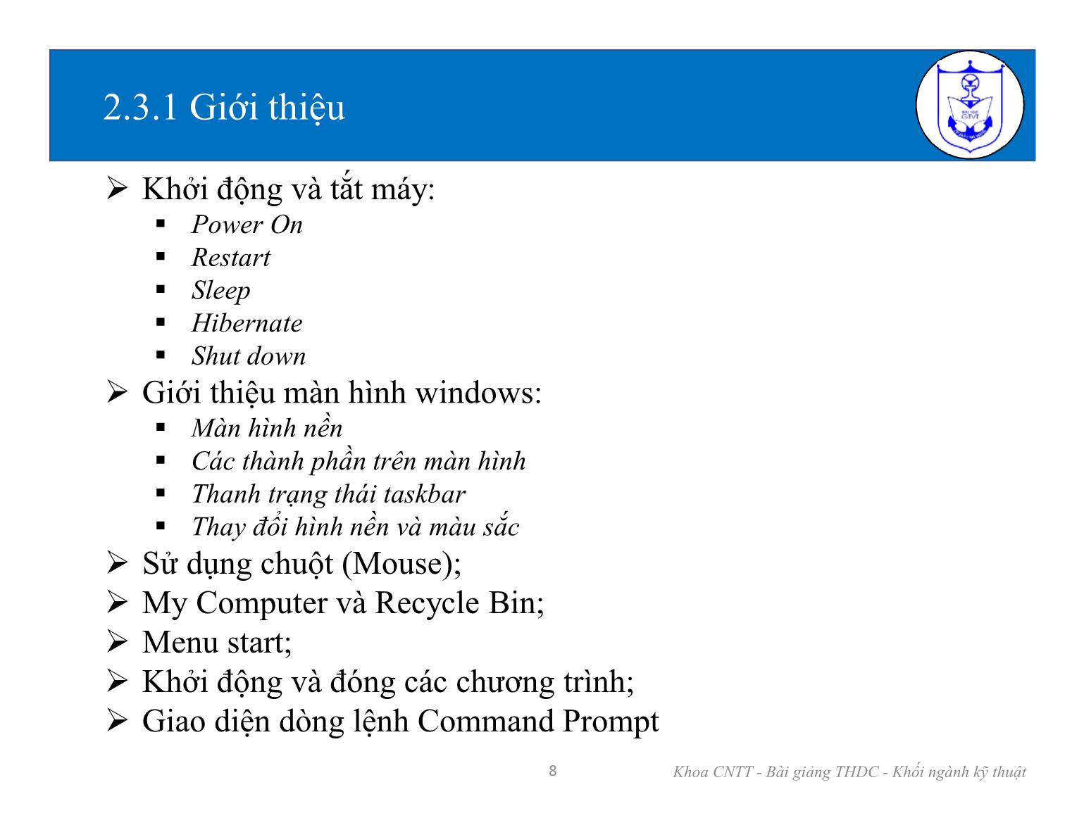 Bài giảng Tin học đại cương 1 - Chương 2: Hệ điều hành và các chương trình tiện ích trang 8