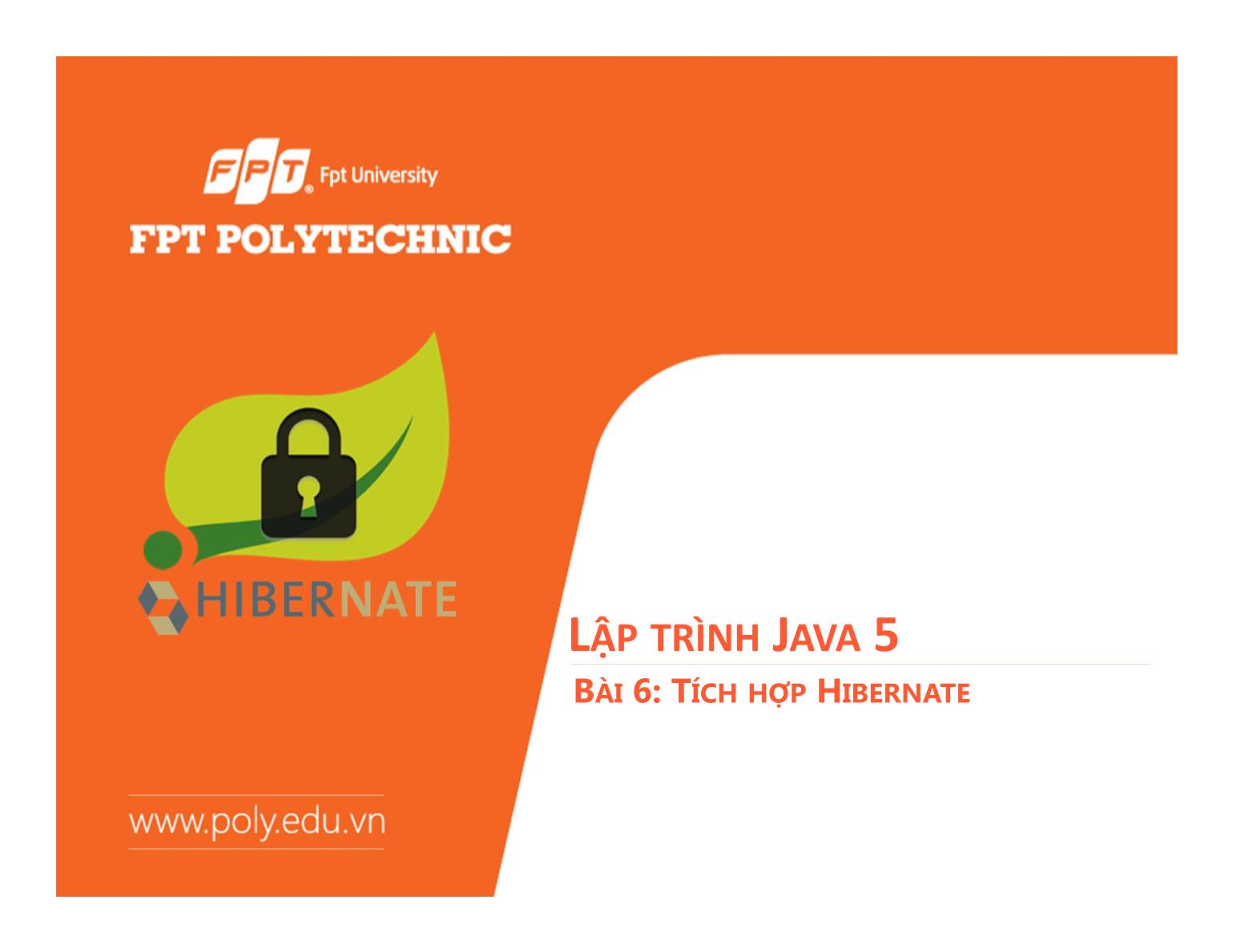 Bài giảng Lập trình Java 5 - Bài 6: Tích hợp hibernate - Trường Đại học FPT trang 1