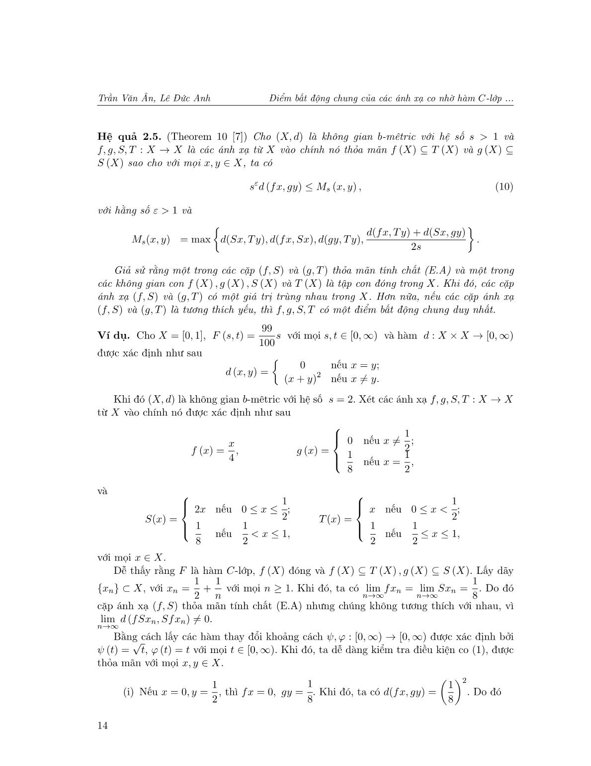 Điểm bất động chung của các ánh xạ co nhờ hàm C-lớp với tính chất (E.A) trong không gian b-Mêtric trang 10