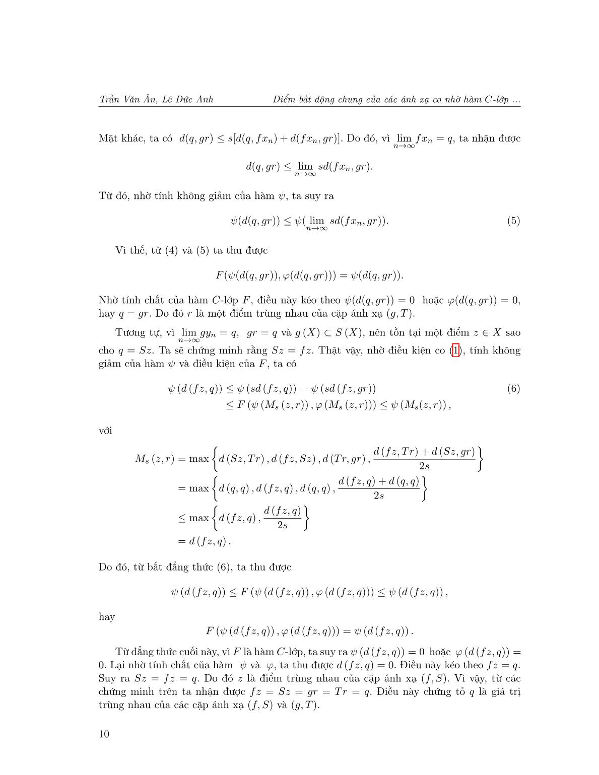 Điểm bất động chung của các ánh xạ co nhờ hàm C-lớp với tính chất (E.A) trong không gian b-Mêtric trang 6