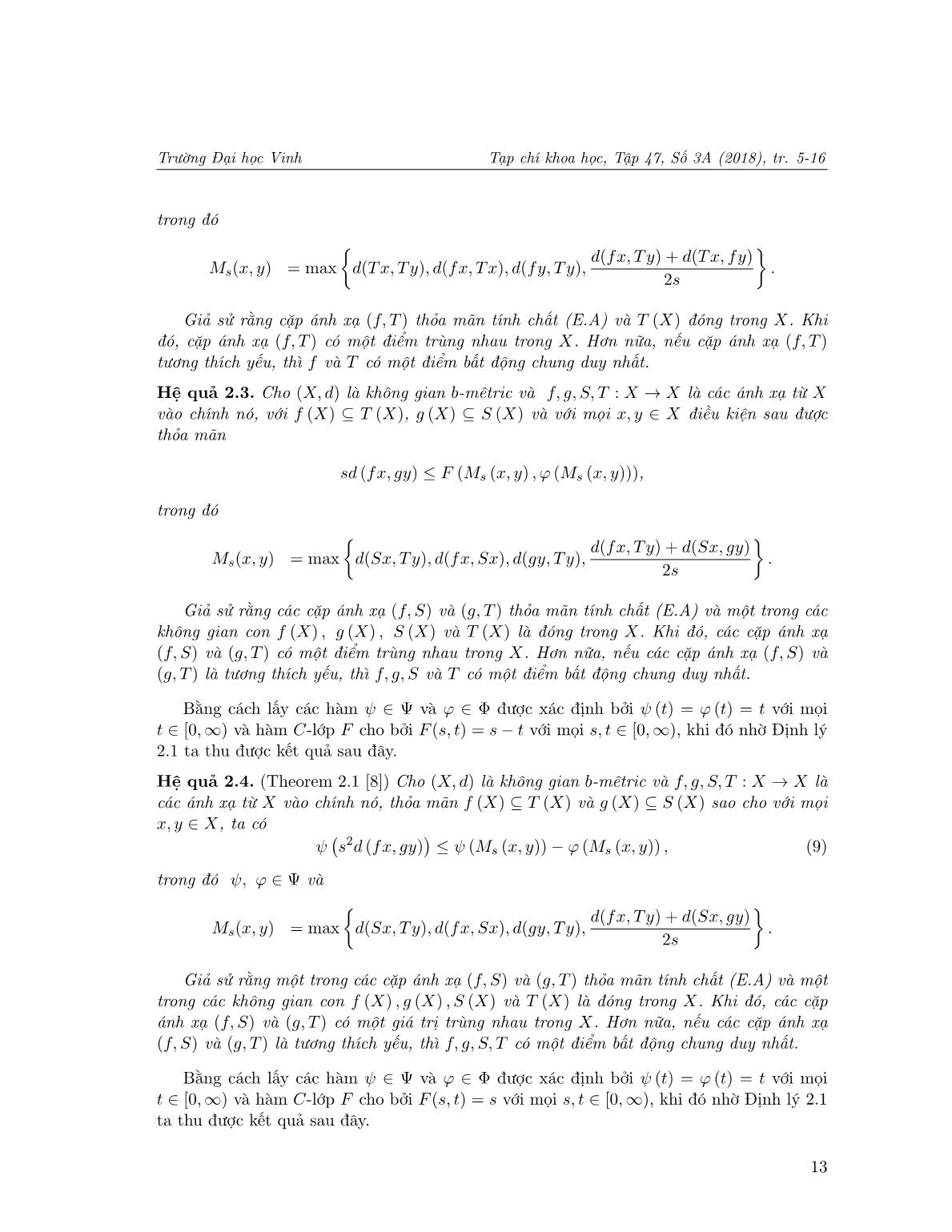 Điểm bất động chung của các ánh xạ co nhờ hàm C-lớp với tính chất (E.A) trong không gian b-Mêtric trang 9