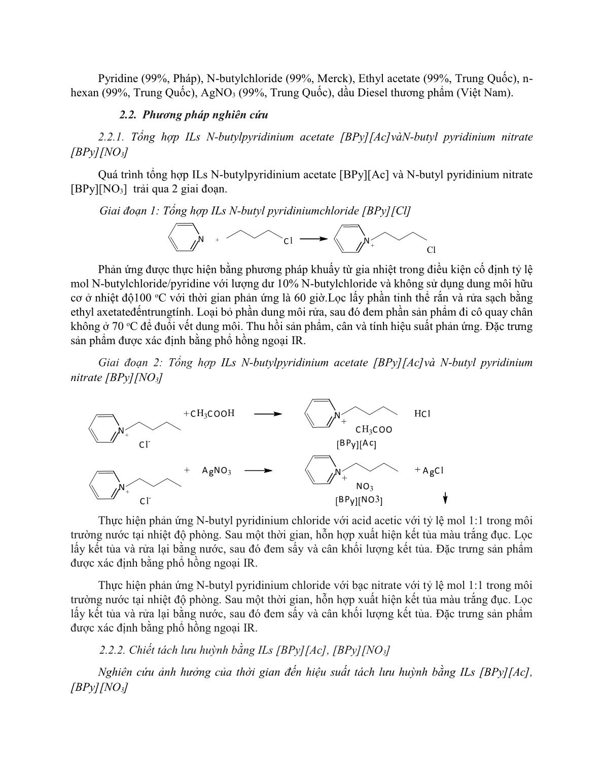 Nghiên cứu tổng hợp chất lỏng ion họ Pyridinium và ứng dụng chiết tách lưu huỳnh từ dầu Diesel trang 2