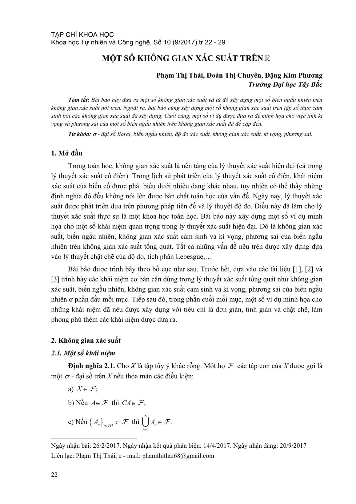 Một số không gian xác suất trên R trang 1