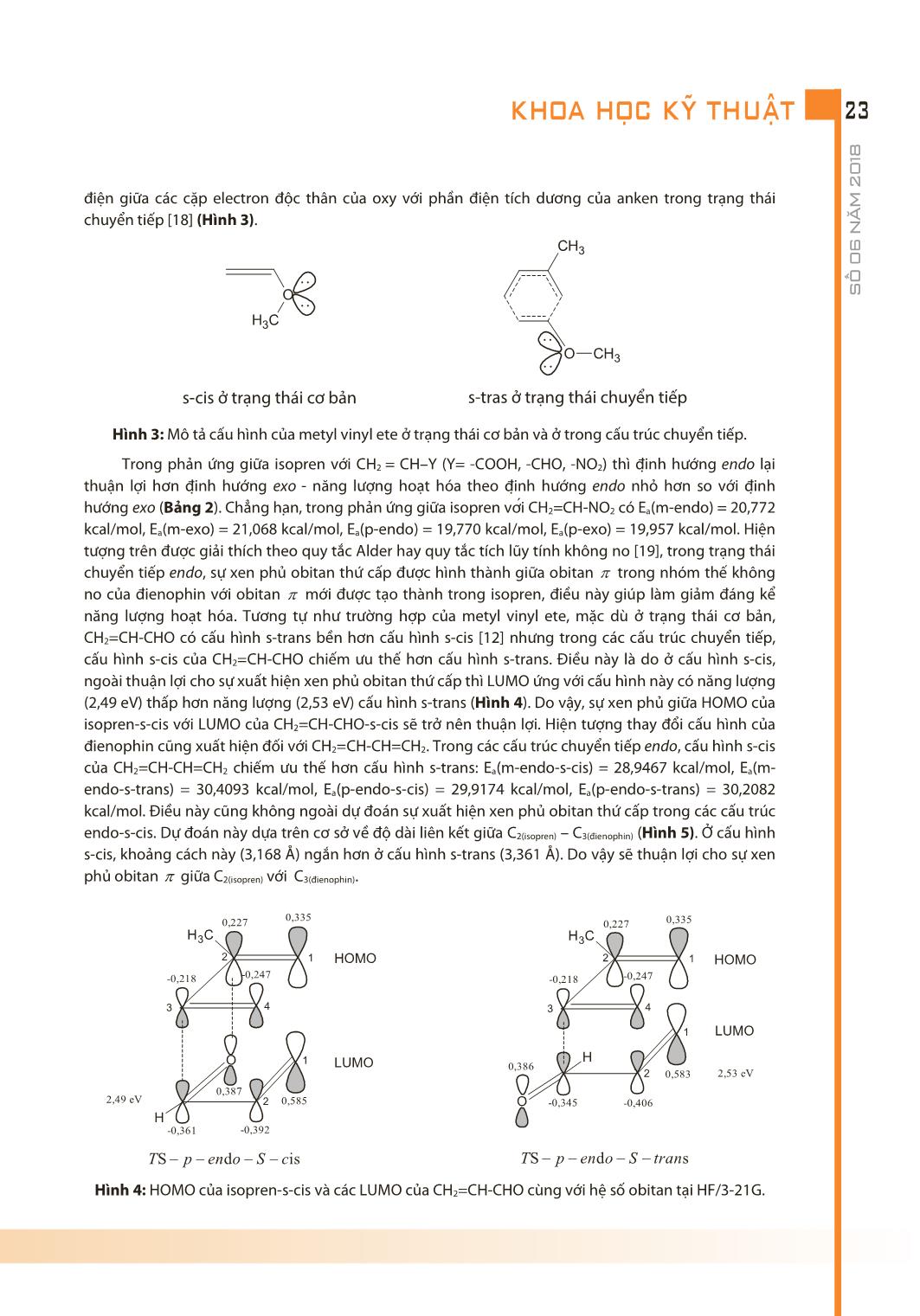 Khảo sát ảnh hưởng của các nhóm thế đến khả năng phản ứng, độ chọn lọc lập thể của phản ứng diels-alder giữa Isopren với CH2 = CH-Y (Y= -H, -C2H3, -C6H5, -CN, -COOH, -CHO, -NO2, -CH3, -OCH3) bằng phương pháp hóa học tính toán trang 6