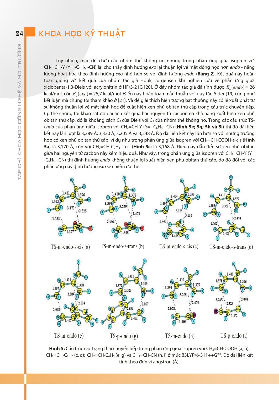 Khảo sát ảnh hưởng của các nhóm thế đến khả năng phản ứng, độ chọn lọc lập thể của phản ứng diels-alder giữa Isopren với CH2 = CH-Y (Y= -H, -C2H3, -C6H5, -CN, -COOH, -CHO, -NO2, -CH3, -OCH3) bằng phương pháp hóa học tính toán trang 7