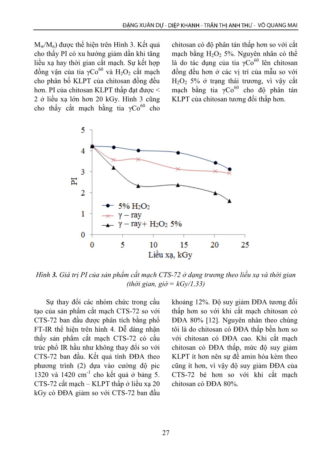 Nghiên cứu tác dụng đồng vận của tia Gamma Co-60 và Hydropeoxit cắt mạch Chitosan có độ đề Axetyl khoảng 70% ở trạng thái trương trang 7