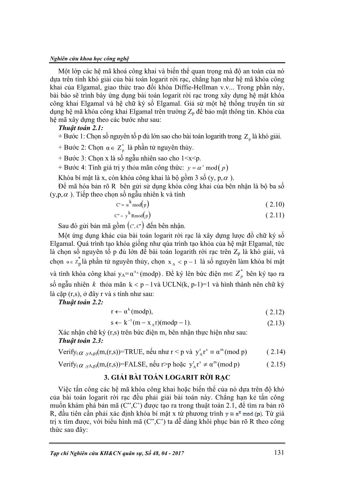 Phát triển thuật toán của Danied Shank để giải bài toán Logarit rời rạc trên vành Zn trang 3