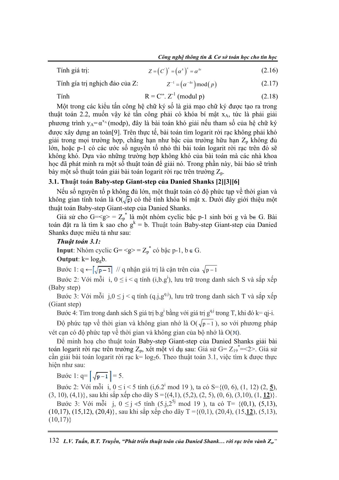 Phát triển thuật toán của Danied Shank để giải bài toán Logarit rời rạc trên vành Zn trang 4