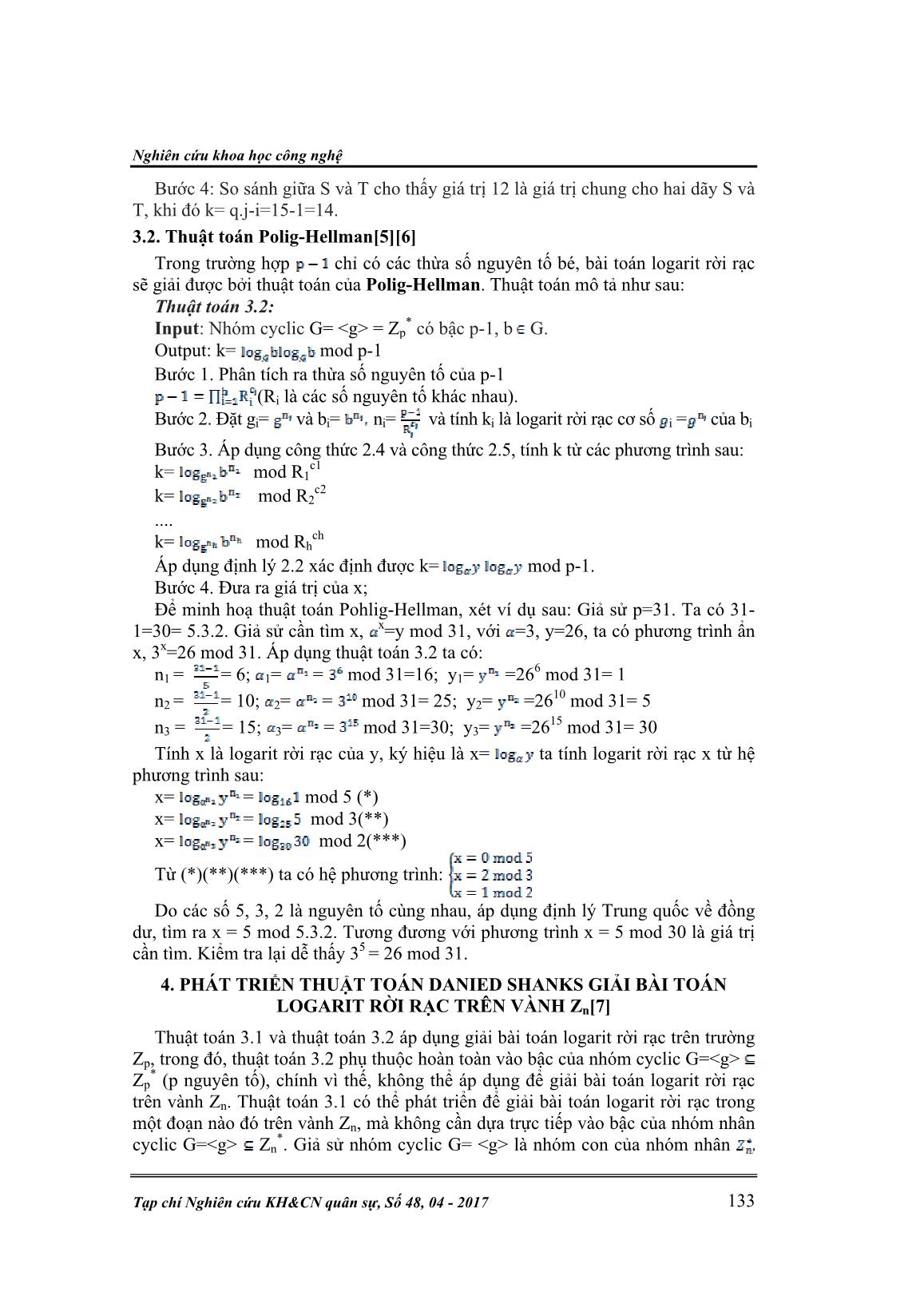 Phát triển thuật toán của Danied Shank để giải bài toán Logarit rời rạc trên vành Zn trang 5