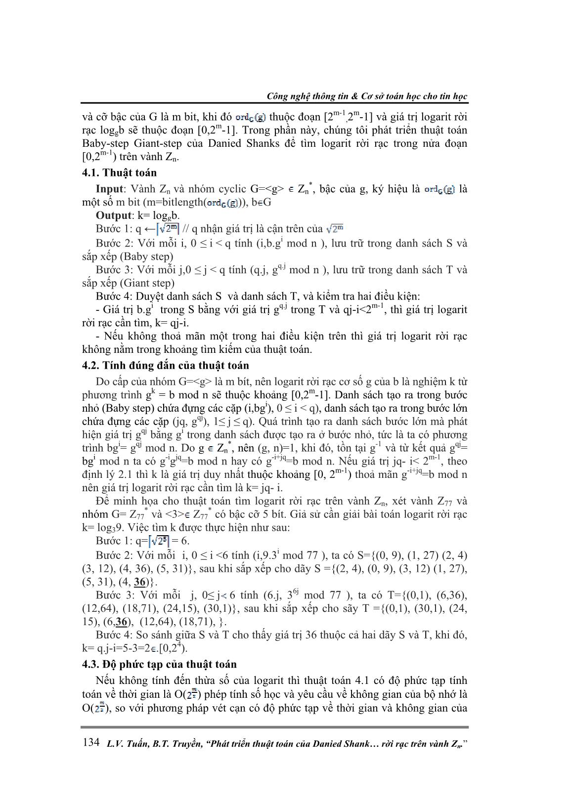 Phát triển thuật toán của Danied Shank để giải bài toán Logarit rời rạc trên vành Zn trang 6