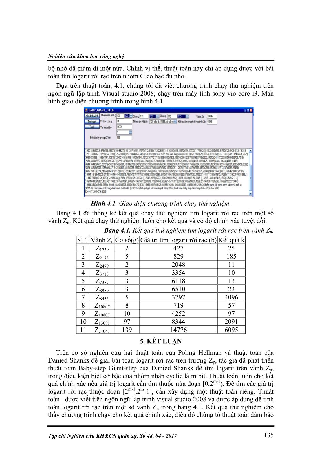 Phát triển thuật toán của Danied Shank để giải bài toán Logarit rời rạc trên vành Zn trang 7
