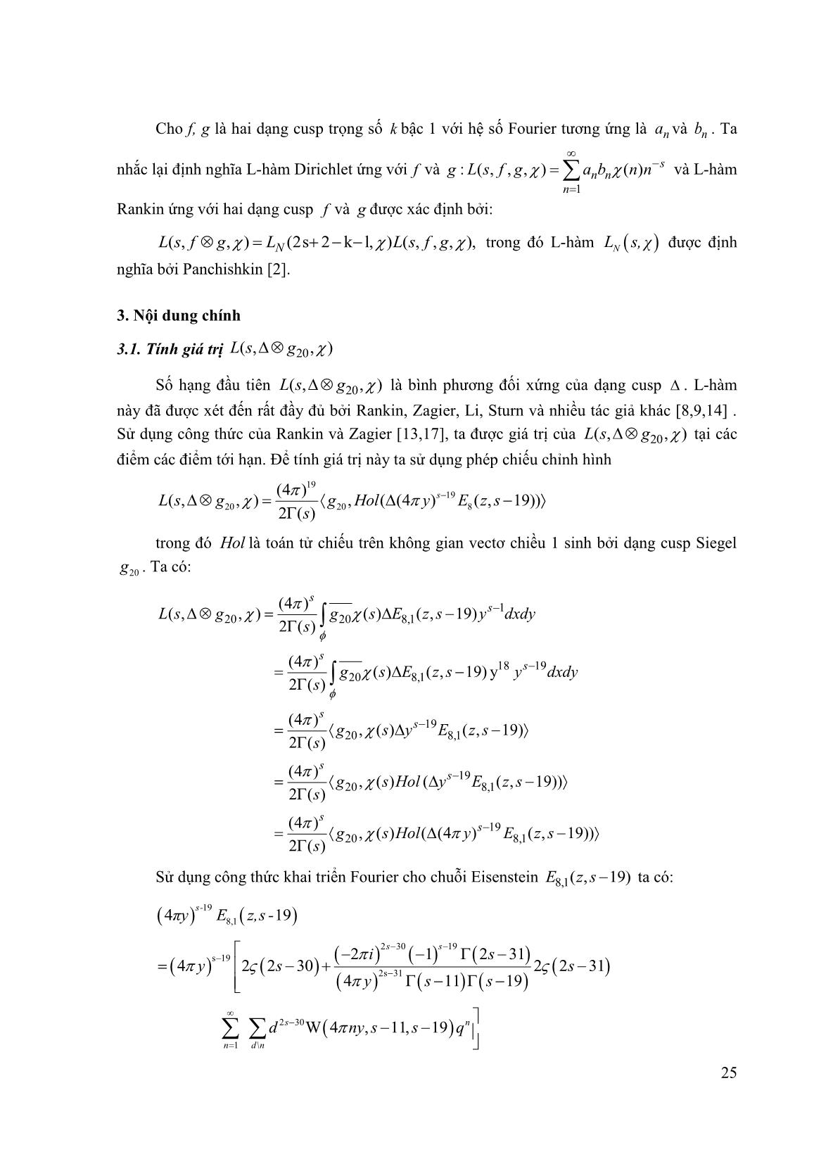 Về giá trị đặc biệt của L-hàm Spinor ứng với dạng cusp siegel bậc 3 trang 3