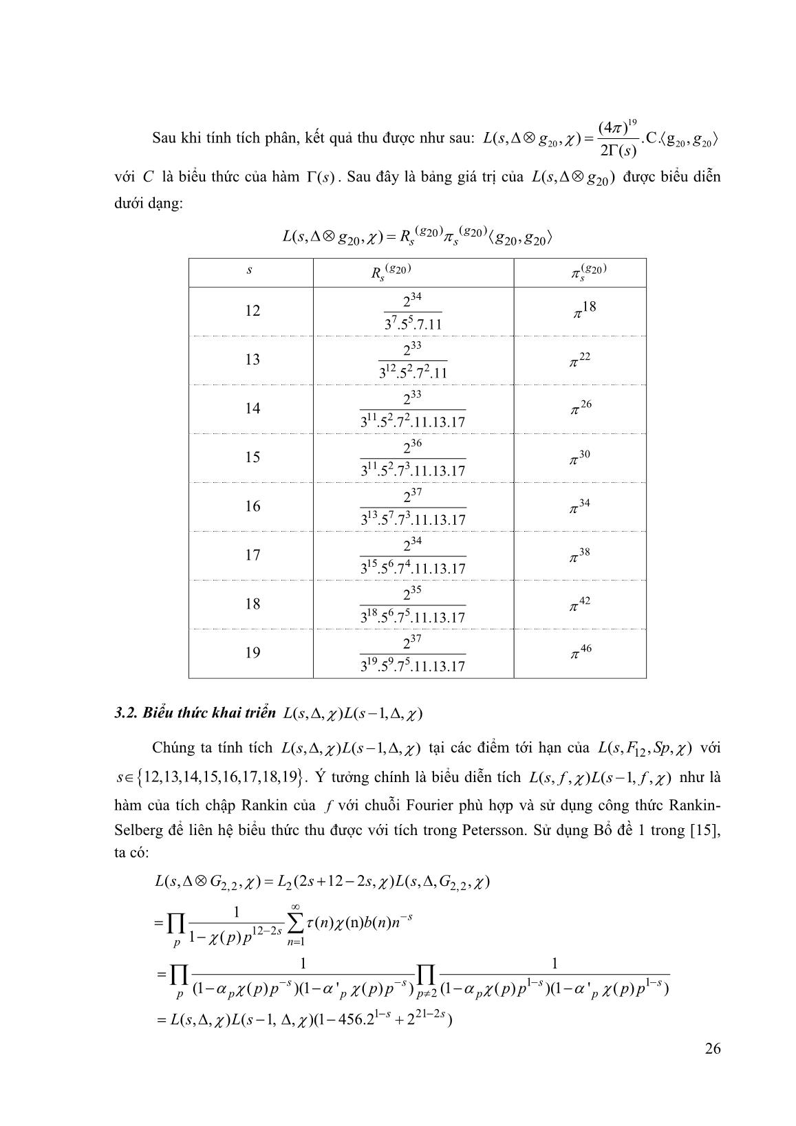 Về giá trị đặc biệt của L-hàm Spinor ứng với dạng cusp siegel bậc 3 trang 4