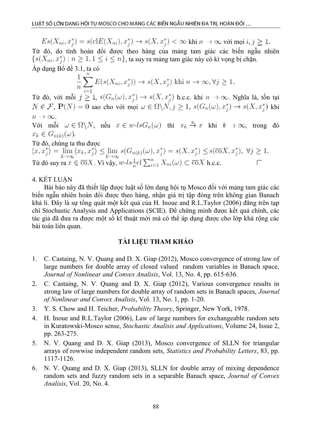 Luật số lớn dạng hội tụ Mosco cho mảng các biến ngẫu nhiên đa trị, hoán đổi được theo hàng trang 7