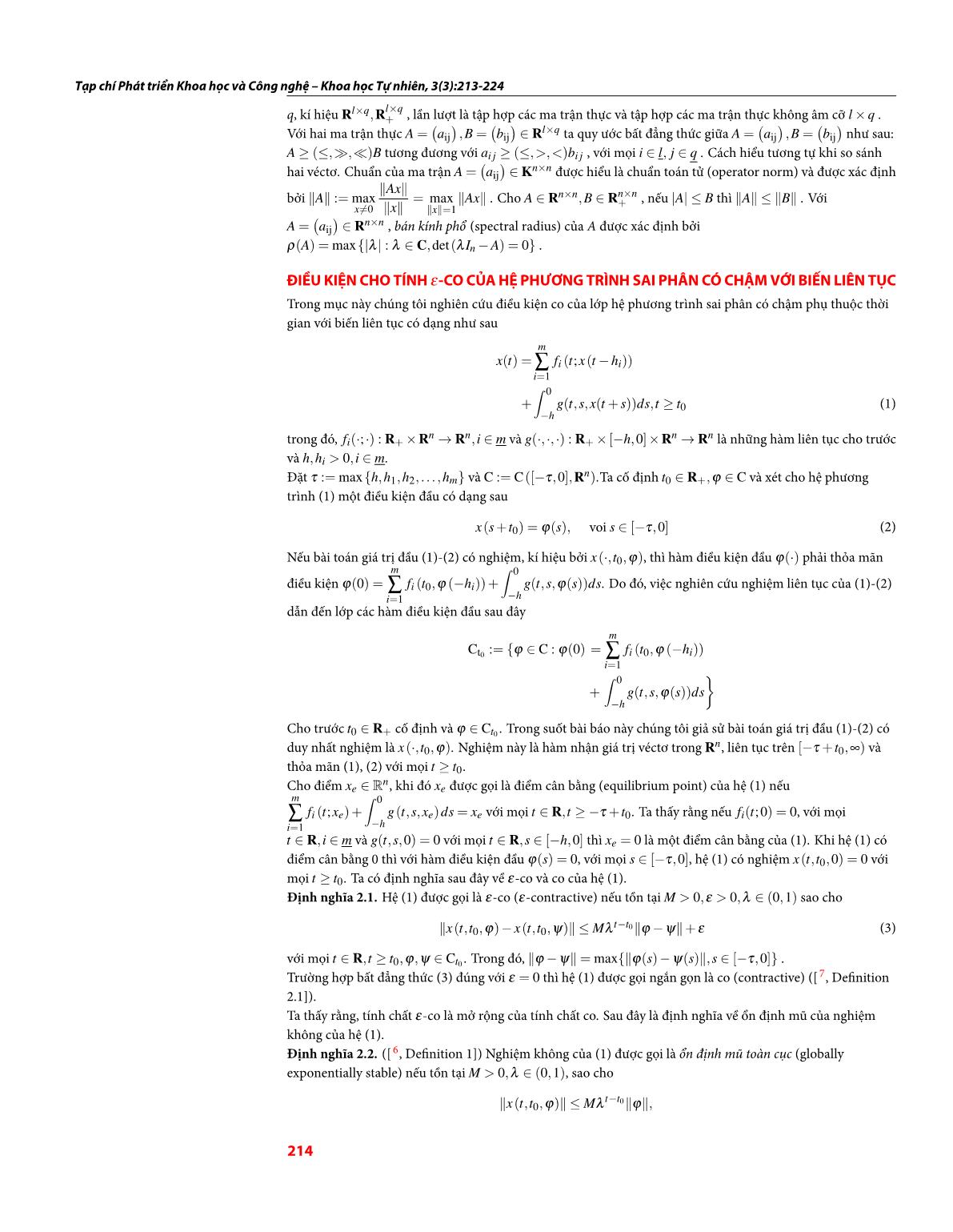 Điều kiện đủ cho tính chất epsilon-co của một lớp hệ phương trình sai phân phi tuyến với biến liên tục trang 2