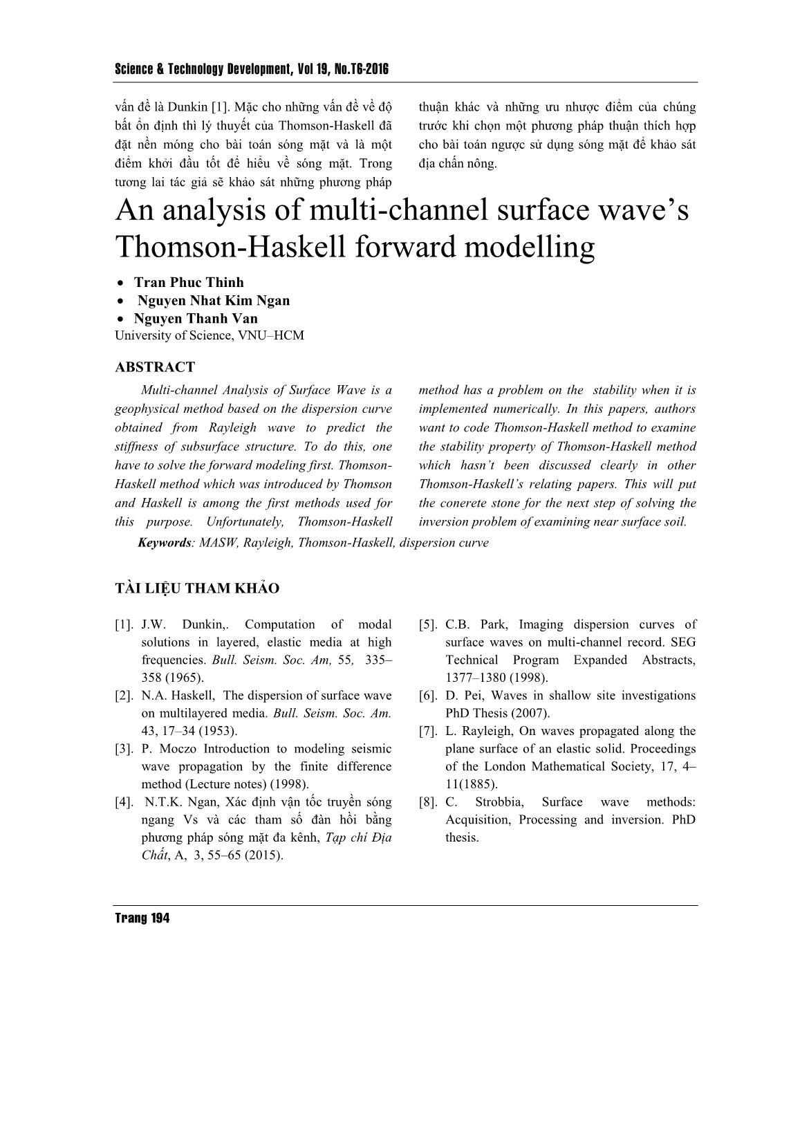 Phân tích mô hình thuận sóng mặt đa kênh Thomson-Haskell trang 7