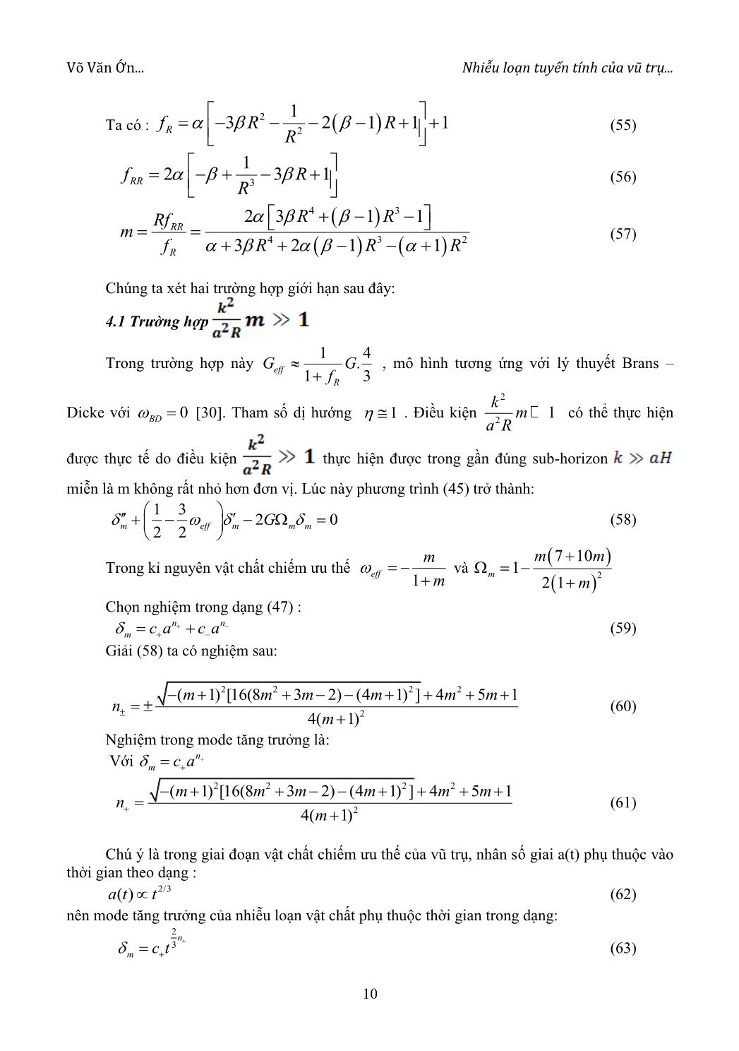 Nhiễu loạn tuyến tính của vũ trụ trong lớp mô hình hấp dẫn cải tiến f(R) dạng hàm mũ - đa thức trang 8
