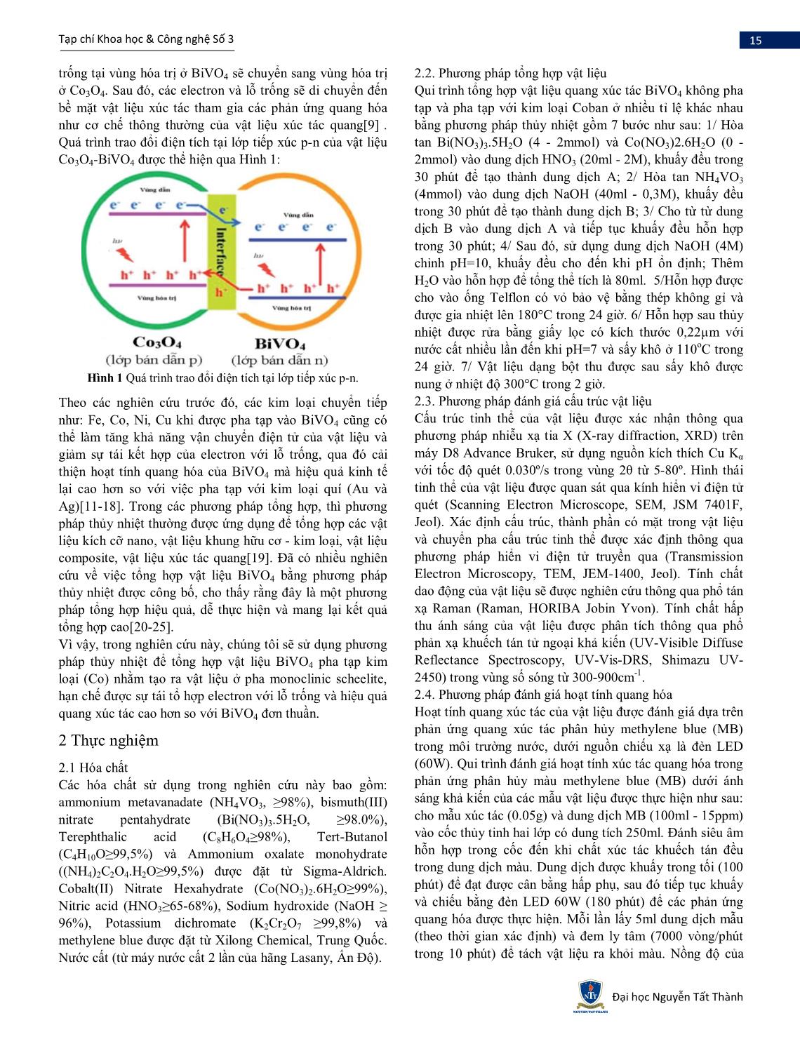 Nghiên cứu tổng hợp Co-BiVO4 bằng phương pháp thủy nhiệt và đánh giá khả năng quang xúc tác sử dụng ánh sáng nhìn thấy trang 2