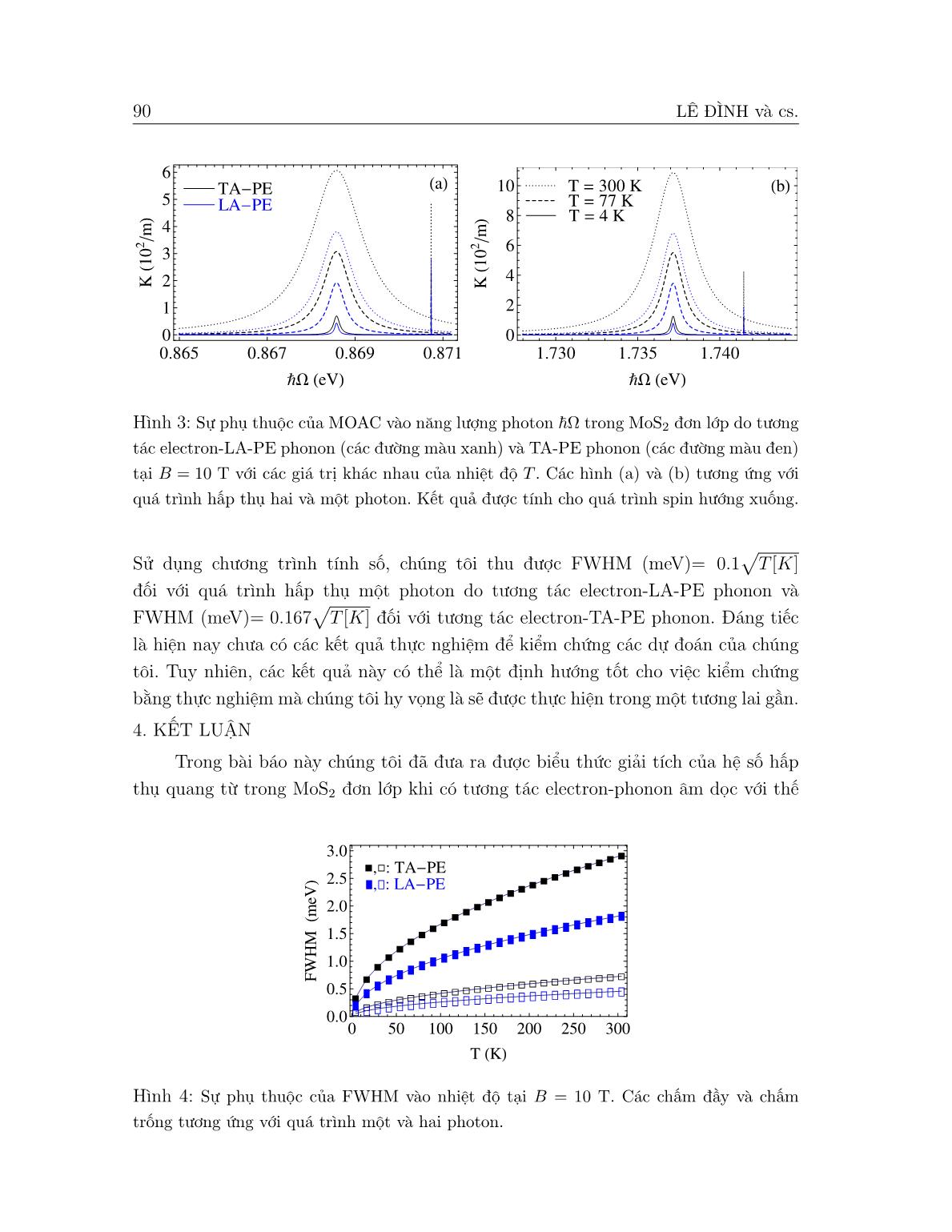 Hấp thụ phi tuyến hai photon trong MoS2 đơn lớp dưới ảnh hưởng của tương tác Electron-phonon âm dọc-áp điện trang 6