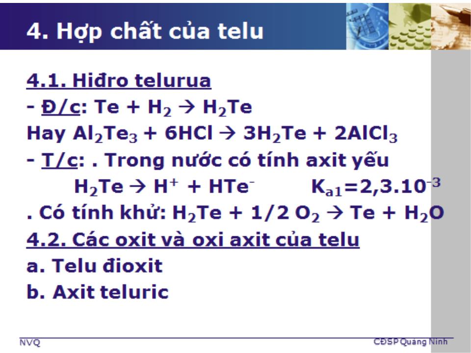 Bài giảng Hóa học vô cơ 1 - Bài 4: Telu - Nguyễn Văn Quang trang 7
