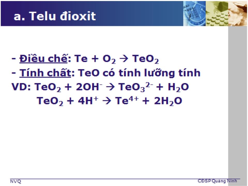 Bài giảng Hóa học vô cơ 1 - Bài 4: Telu - Nguyễn Văn Quang trang 8