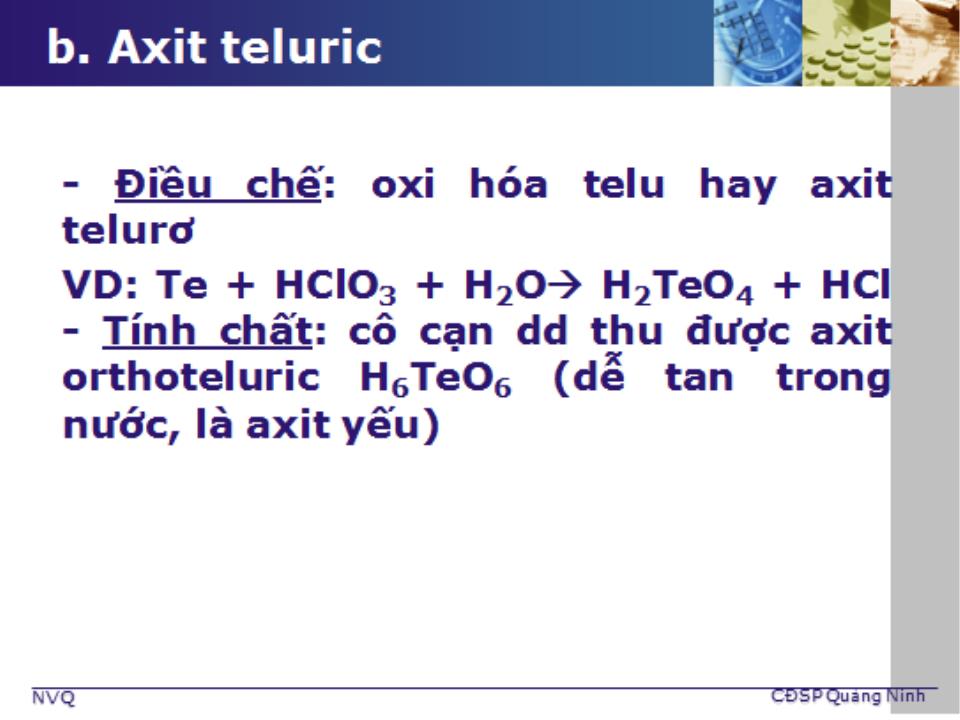 Bài giảng Hóa học vô cơ 1 - Bài 4: Telu - Nguyễn Văn Quang trang 9