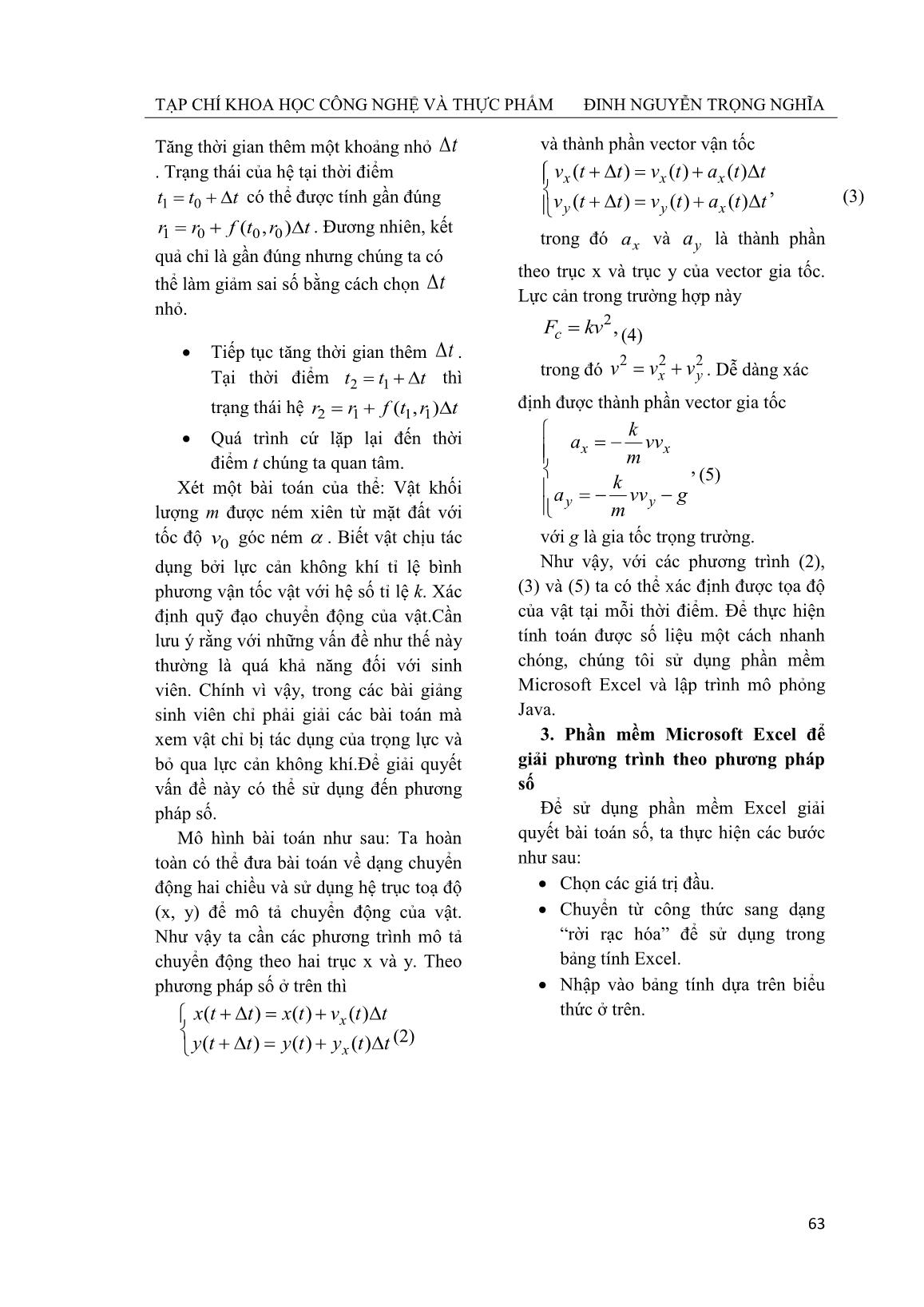 Phương pháp số trong giảng dạy vật lý đại cương the numerical method in teaching general physics trang 2