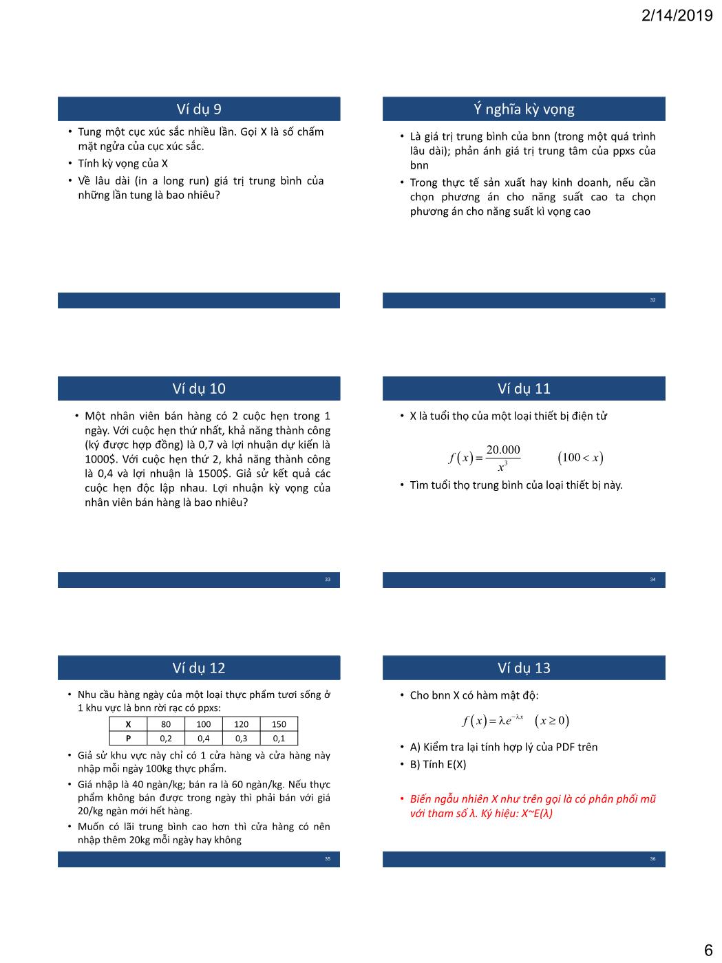 Bài giảng Xác suất thống kê - Chương 2: Biến ngẫu nhiên một chiều trang 6