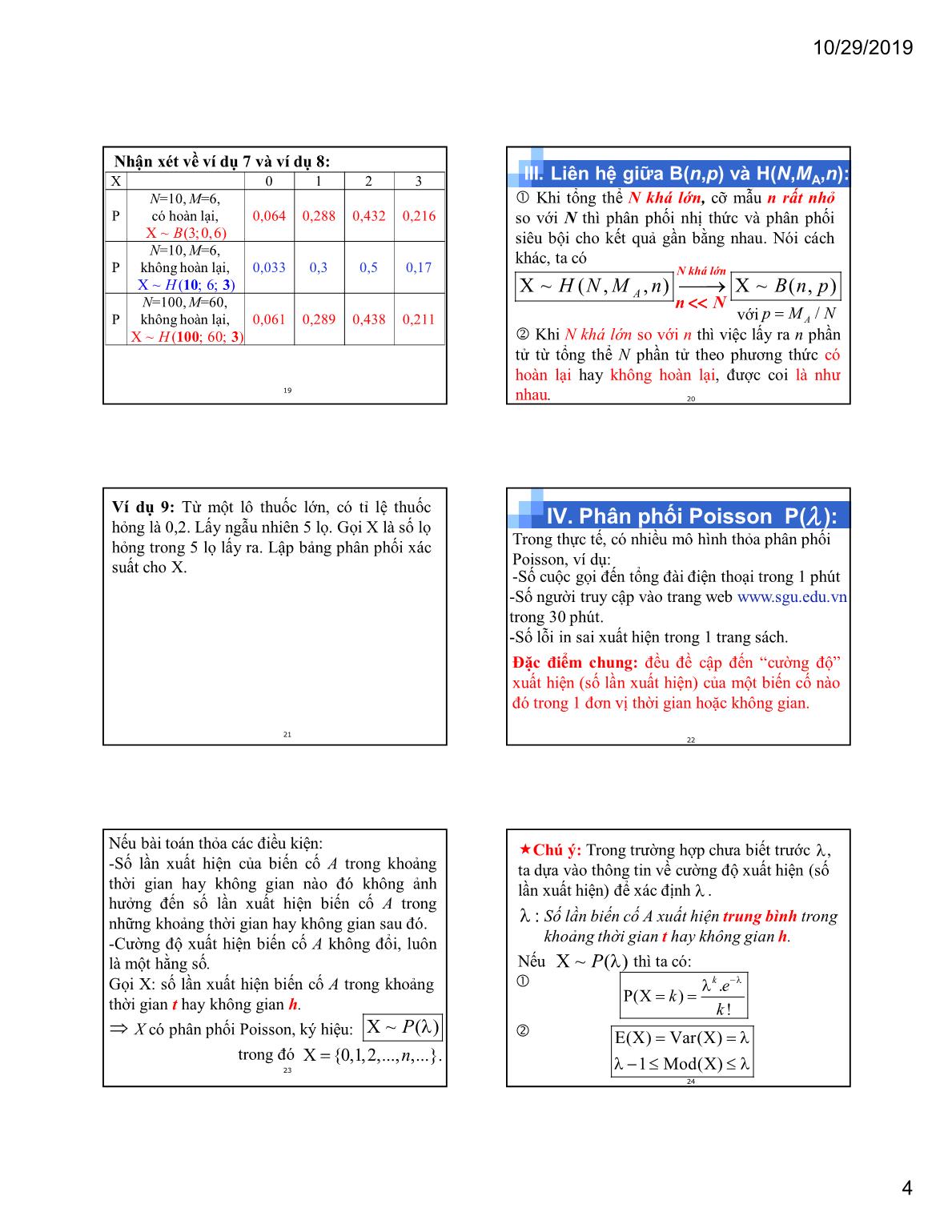 Bài giảng Xác suất thống kê - Chương 3: Một số quy luật phân phối xác suất - Phan Trung Hiếu trang 4
