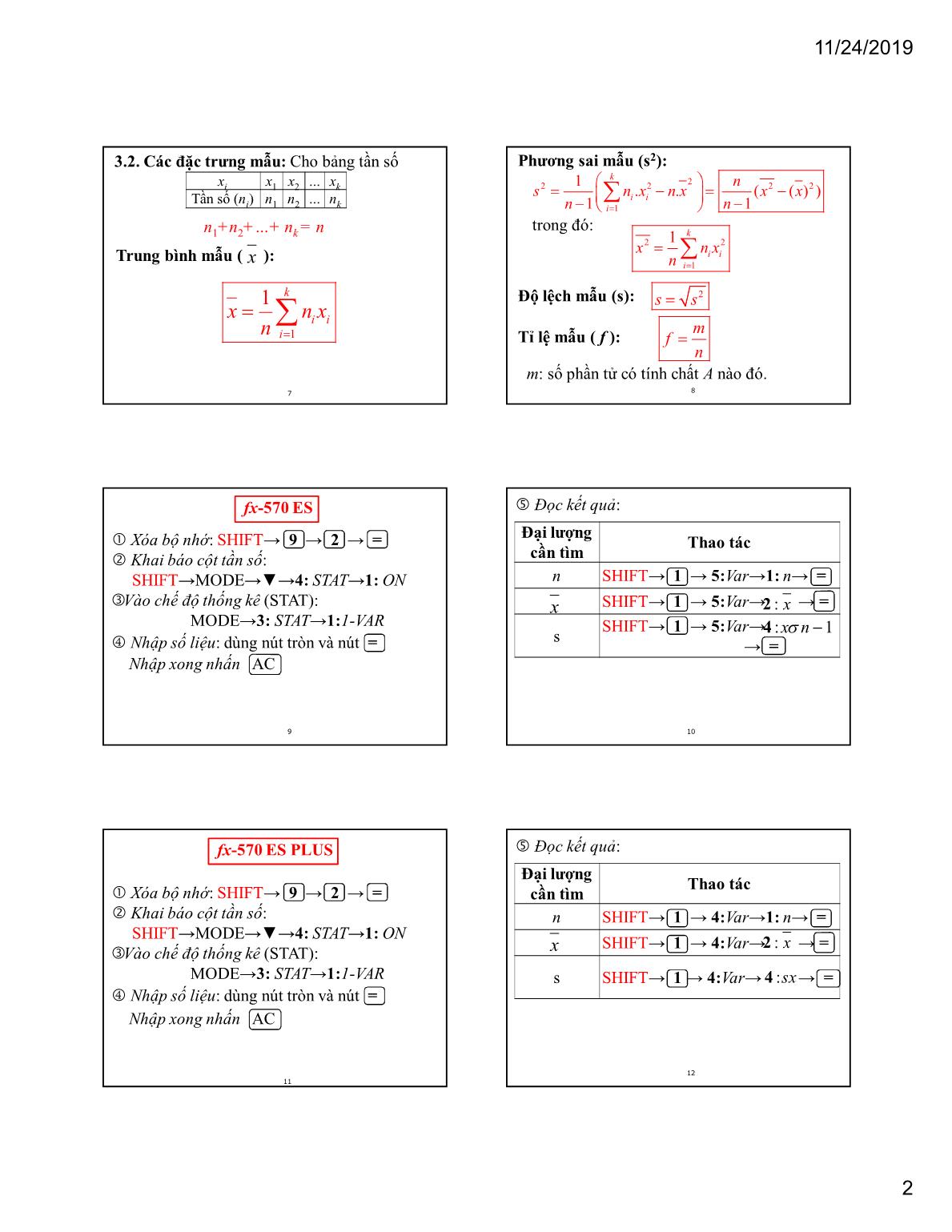 Bài giảng Xác suất thống kê - Chương 4: Lý thuyết mẫu và ước lượng tham số trang 2
