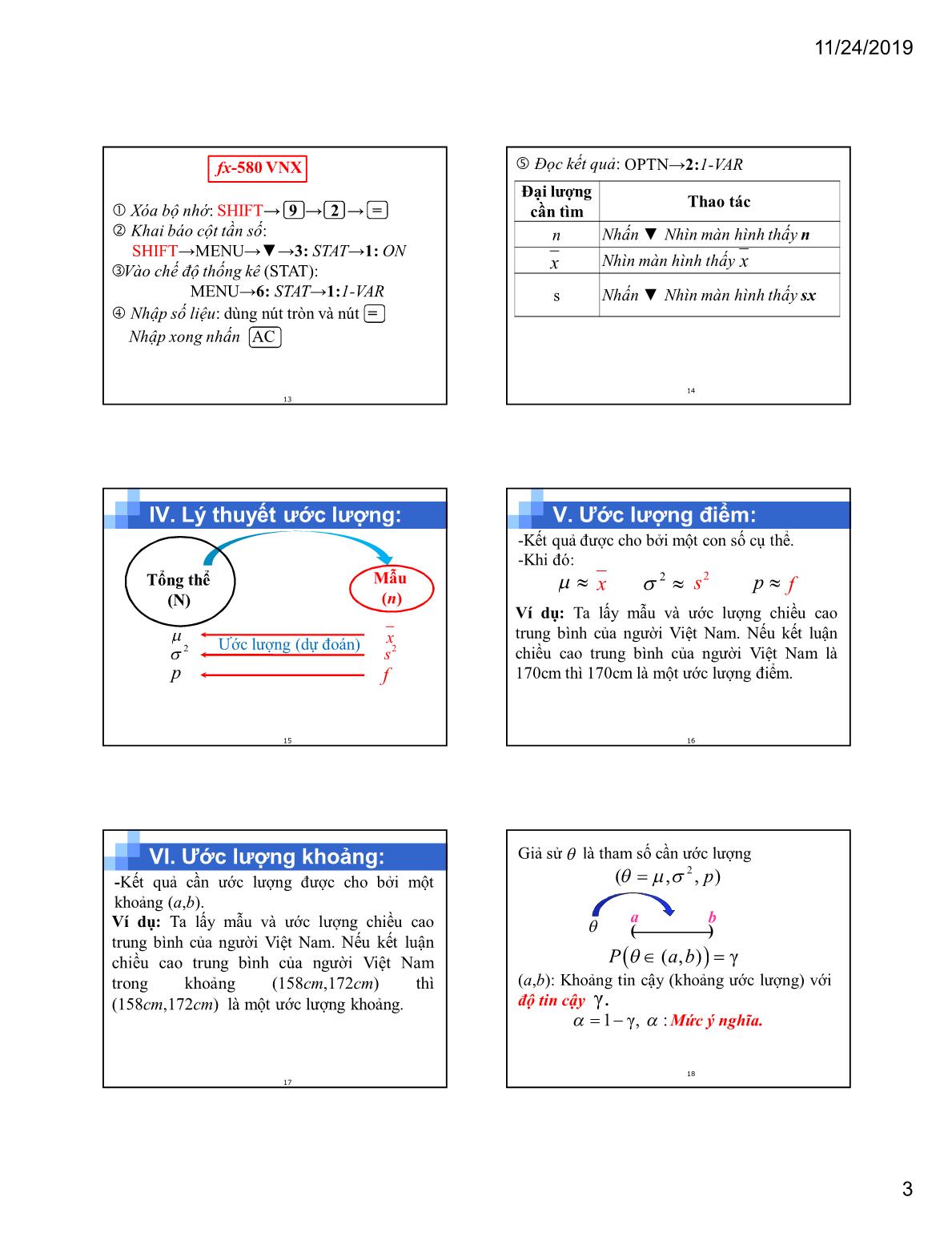 Bài giảng Xác suất thống kê - Chương 4: Lý thuyết mẫu và ước lượng tham số trang 3