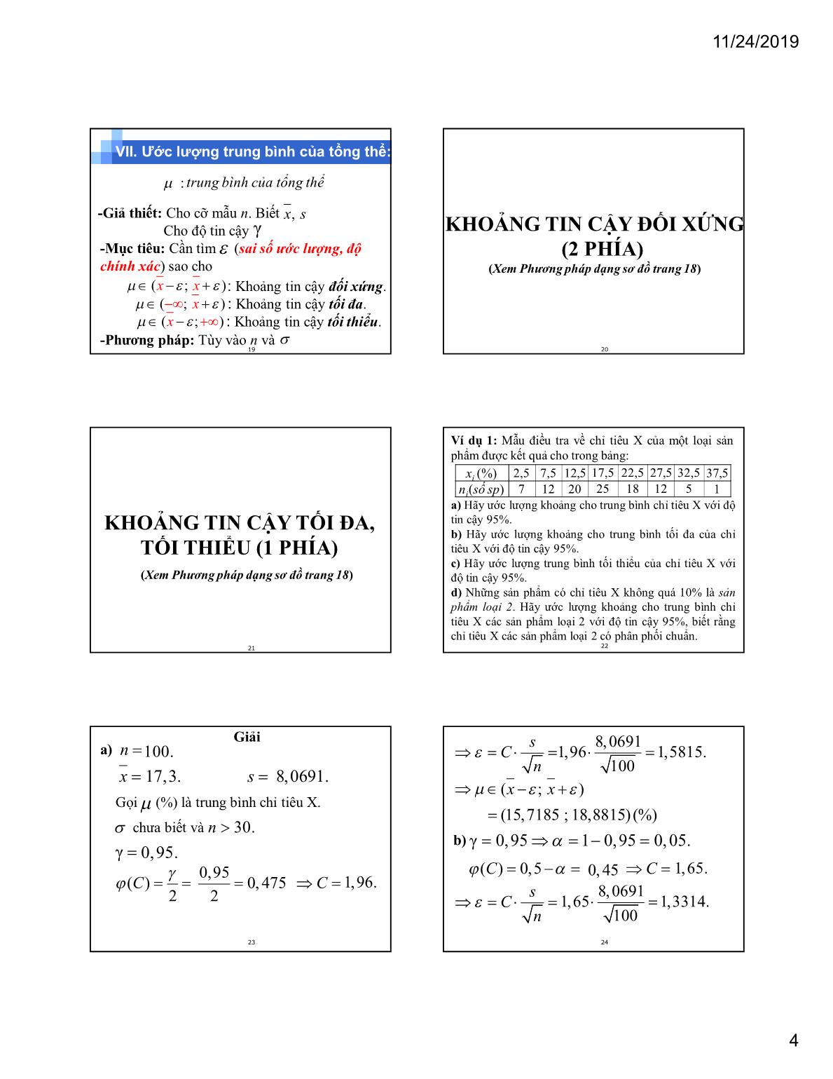 Bài giảng Xác suất thống kê - Chương 4: Lý thuyết mẫu và ước lượng tham số trang 4