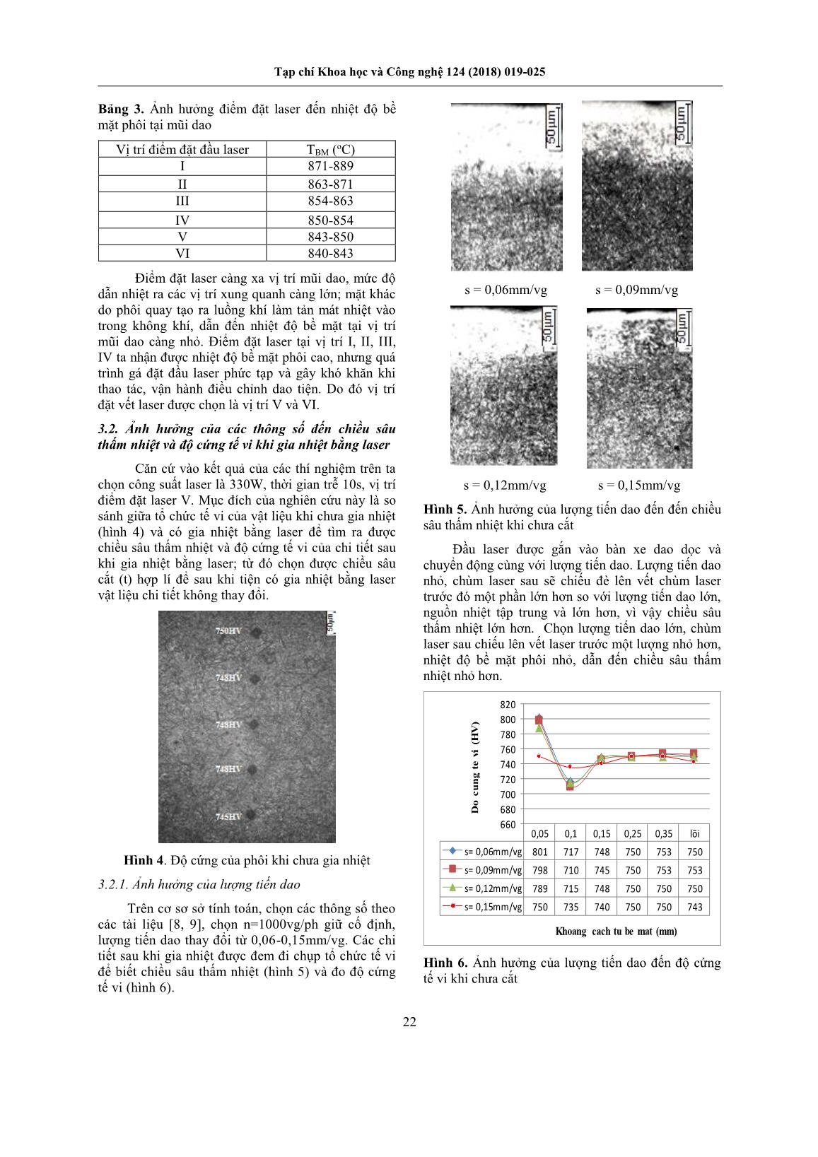 Ảnh hưởng của các thông số công nghệ đến chiều sâu thấm nhiệt và độ cứng tế vi trong gia công tiện thép 9XC qua tôi có gia nhiệt bằng laser trang 4