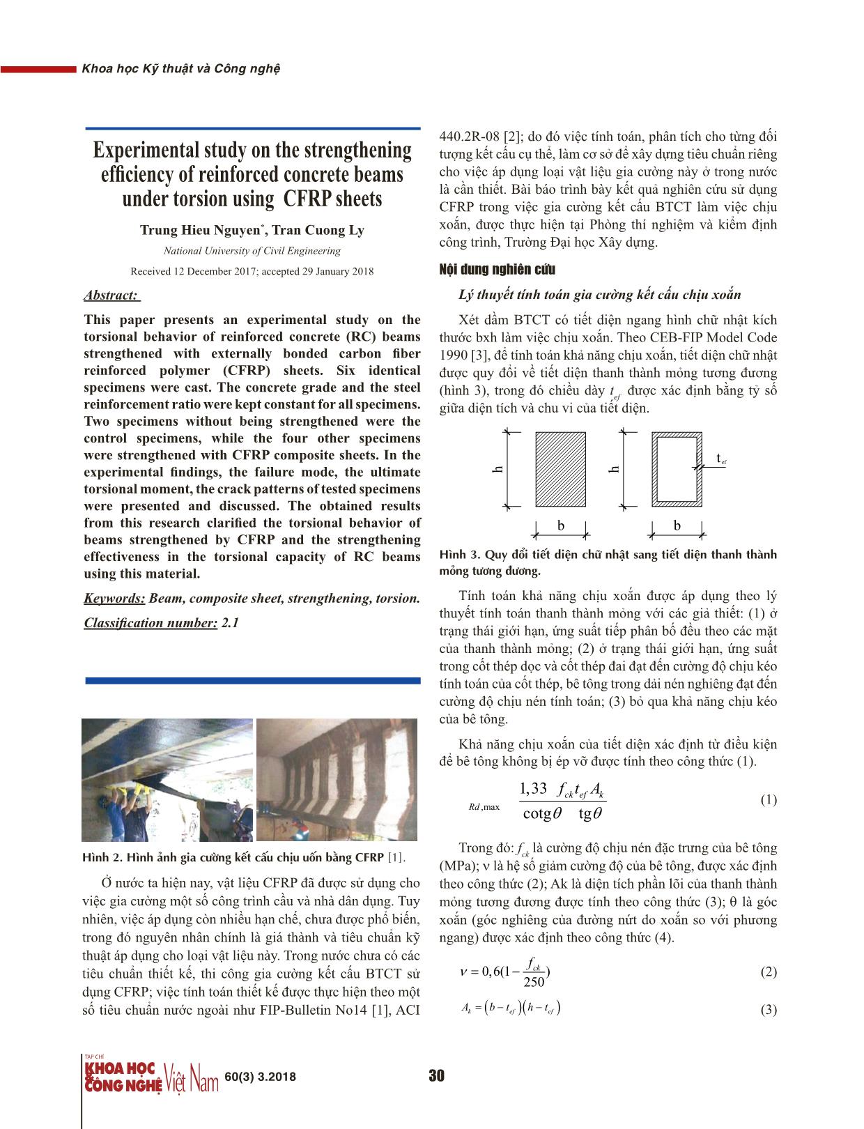 Nghiên cứu thực nghiệm hiệu quả gia cường dầm bê tông cốt thép chịu xoắn bằng vật liệu tấm sợi các bon CFRP trang 2