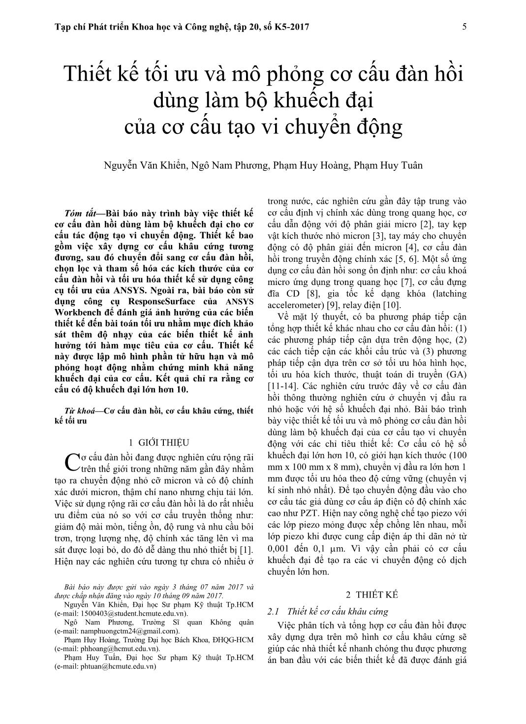 Thiết kế tối ưu và mô phỏng cơ cấu đàn hồi dùng làm bộ khuếch đại của cơ cấu tạo vi chuyển động trang 1