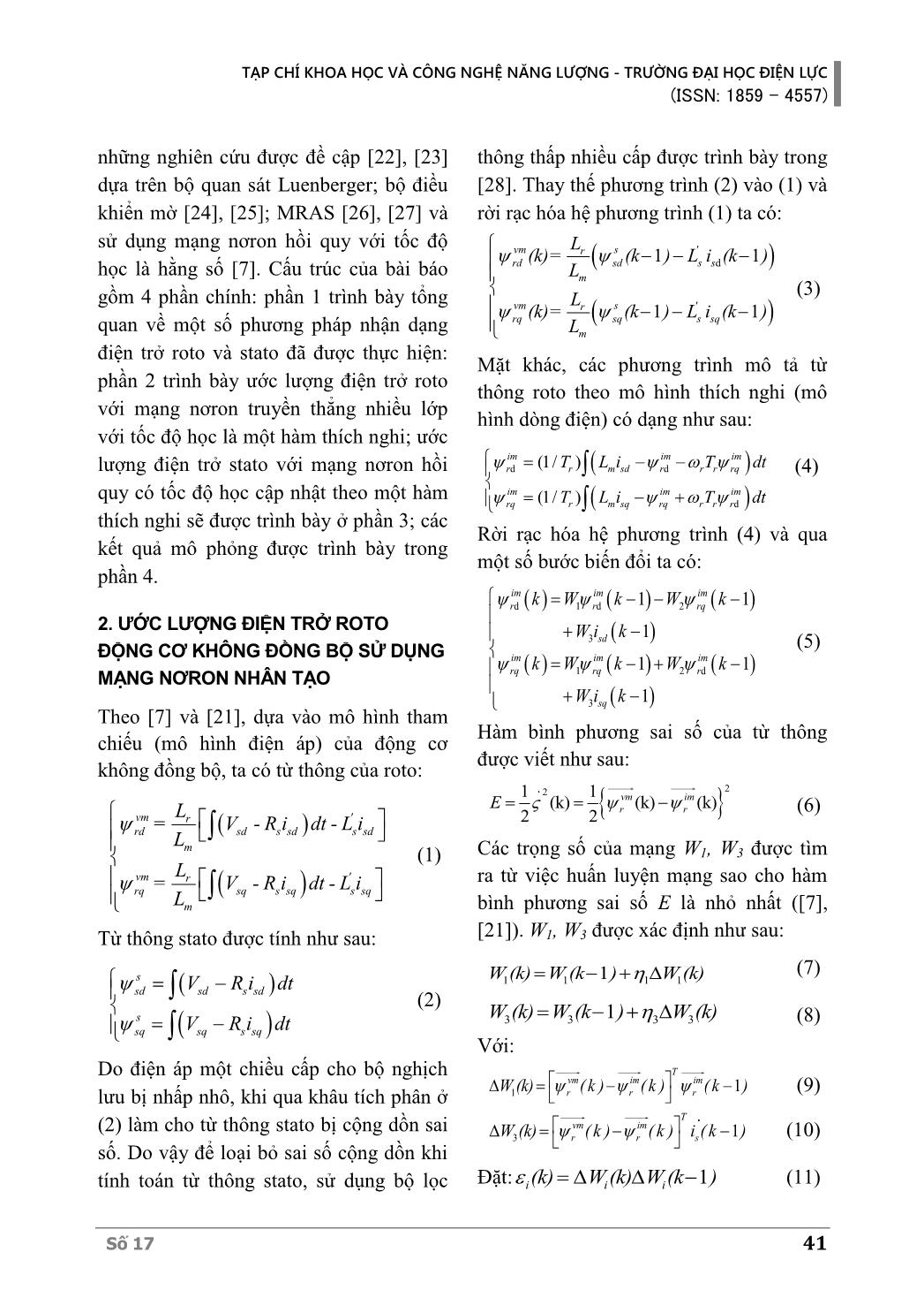 Thuật toán học Nơron sửa đổi để ước lượng điện trở Roto và Stato khi đang hoạt động cho truyền động động cơ không đồng bộ không cảm biến tốc độ trang 3
