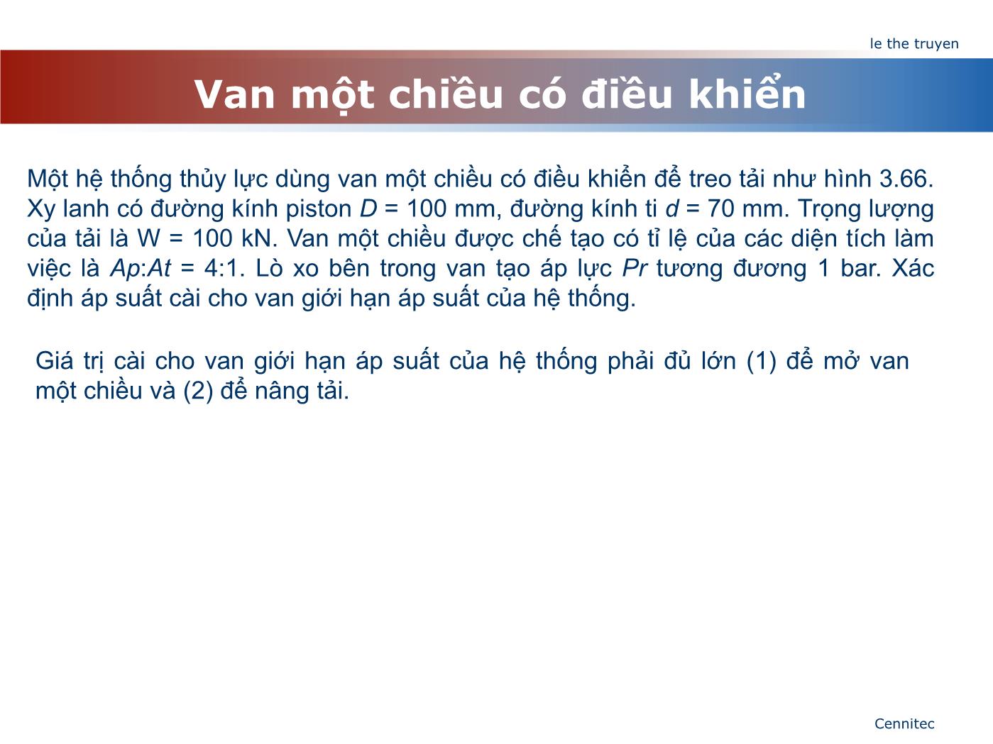 Bài giảng Truyển động thủy lực và khí - Chương 5: Van một chiều - Lê Thế Truyền trang 5