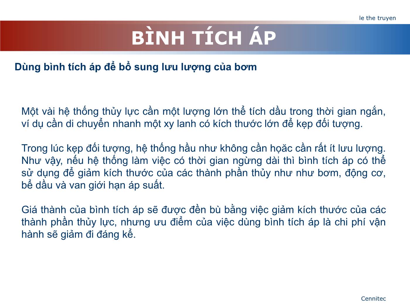 Bài giảng Truyển động thủy lực và khí - Chương 6: Bình tích áp - Lê Thế Truyền trang 6