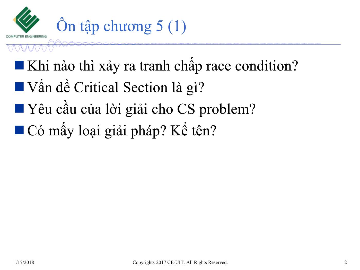 Bài giảng Hệ điều hành - Chương 5: Đồng bộ (Phần 2) - Trường Đại học Công nghệ thông tin trang 2